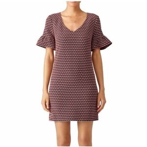 Trina Turk $378 Aneesha Tweed Lined Retro Ruffle Navy Coral Shift Dress Size 0